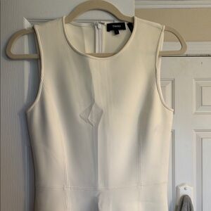 Theory White Sleeveless Mock Neck Sheath Dress
